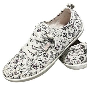 Bobs Kitty Cat Canvas Sneakers Womens 7.5 White Black Pink B Cute Lace Up 114089